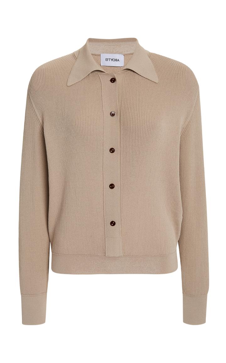 Eftychia Ribbed Knit Polo Top