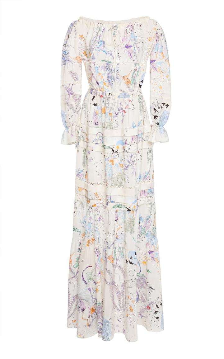 Zuhair Murad Printed Peasant Sleeve Maxi Dress