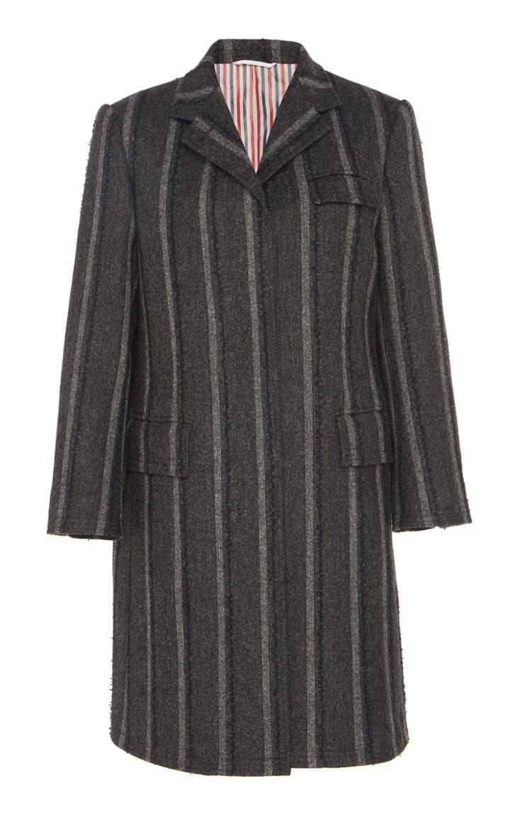 Thom Browne Tweed Shadow Stripe Intarsia Wool Coat