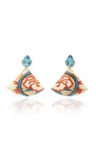 Silvia Furmanovich Marquetry Camellia Flower Pattern Fan Earrings