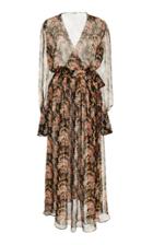 Oscar De La Renta Printed Full Sleeve V Neck Midi Dress