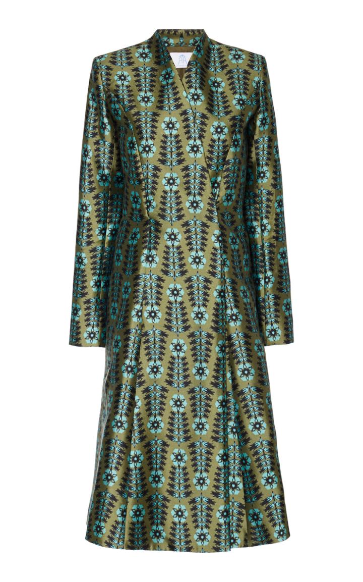 Rebecca De Ravenel Floral-print Wrap-effect Wool And Silk Blend Dress