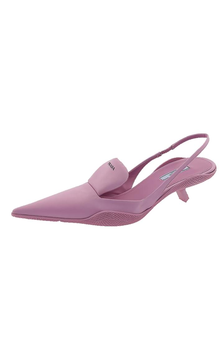 Moda Operandi Prada Nylon Logo Embellished Slingback Pumps