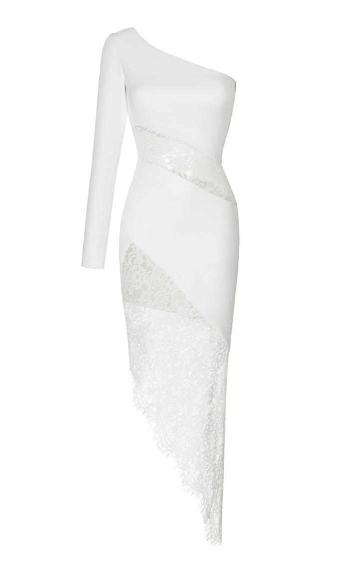 Rasario One-shoulder Crepe And Lace Midi Dress Size: 34