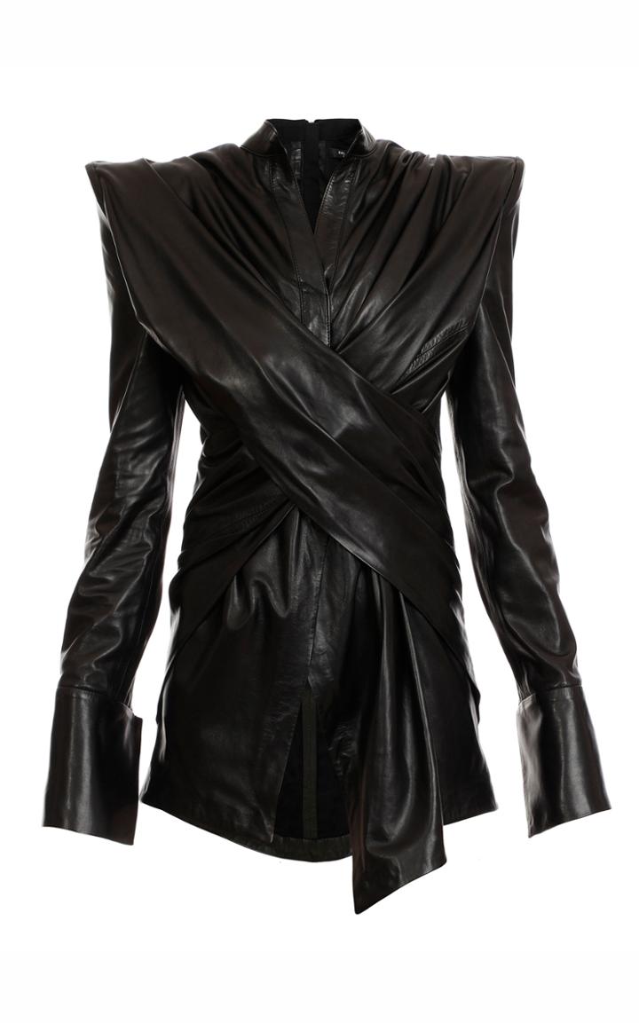 Moda Operandi Balmain Draped Leather Shirt