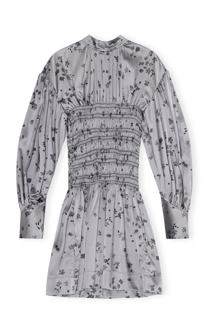 Moda Operandi Ganni Silk Stretch Smocked Satin Mini Dress