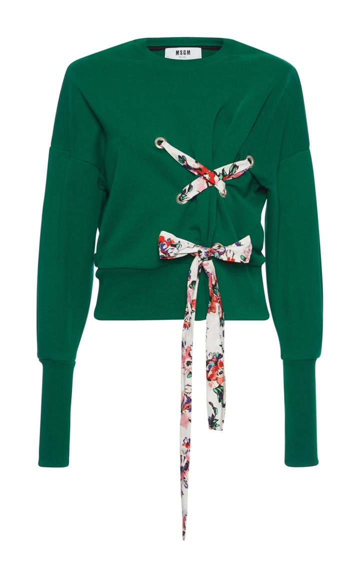 Msgm Green Criss Cross Sweatshirt