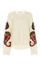 Oscar De La Renta Floral-embroidered Wool Sweater