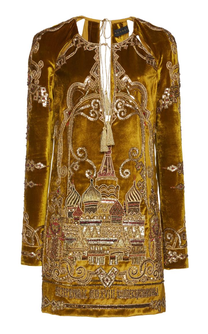 Dundas Embroidered Velvet Mini Dress