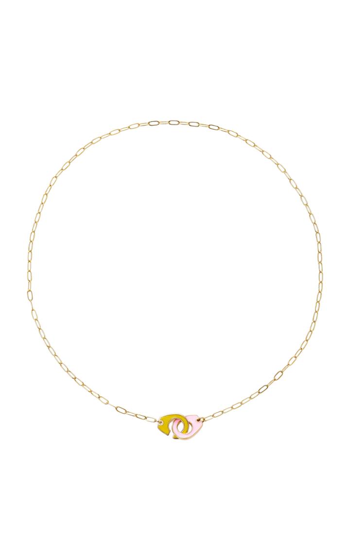 Audrey C. Jewelry 18k Gold Pink And Yellow Enamel Necklace