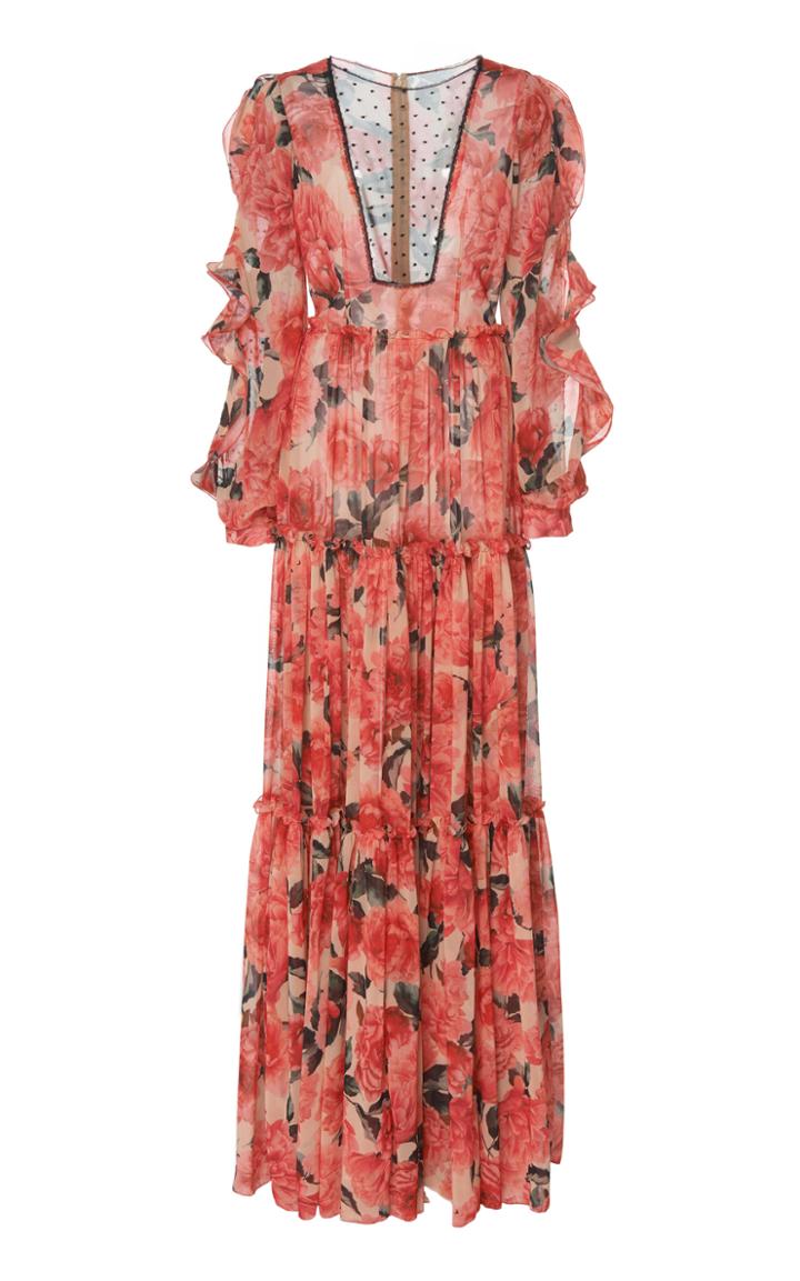 Costarellos Floral-patterned Georgette Gown