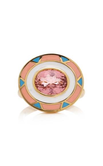 Sig Ward 18k Gold Enamel And Tourmaline Ring