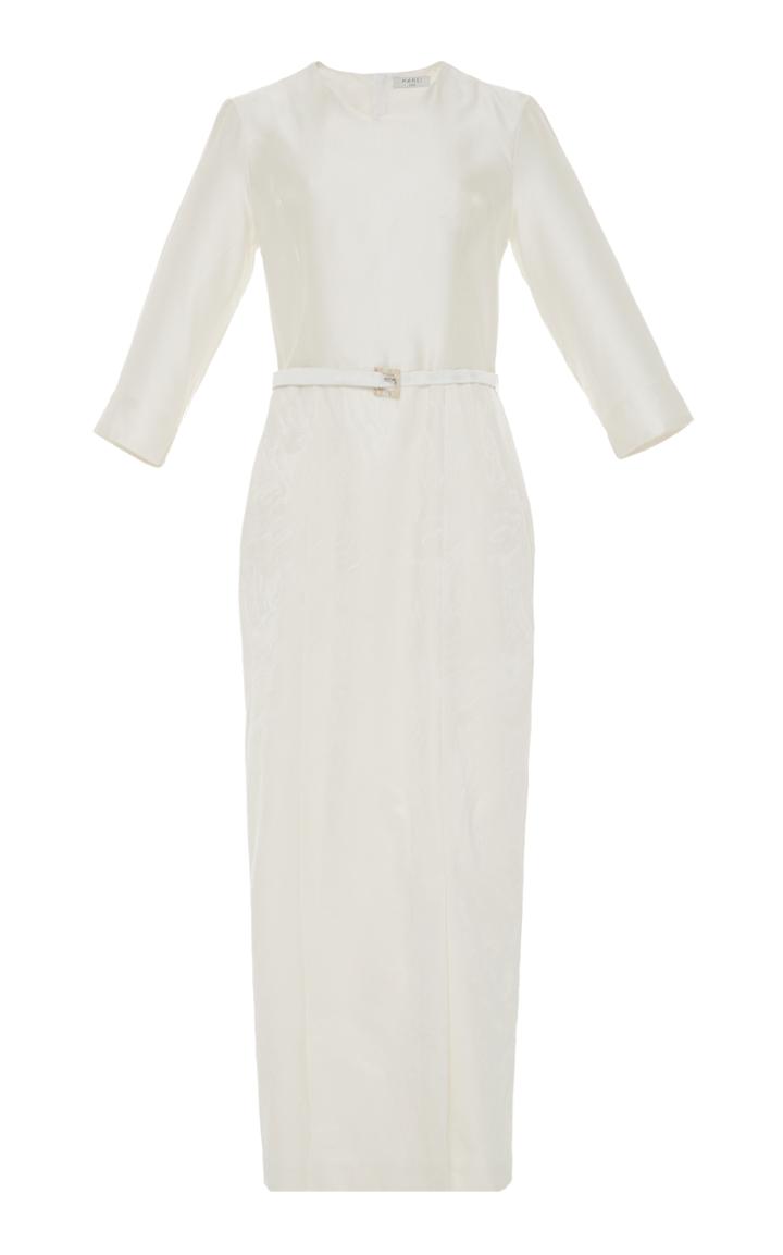 Marei 1998 Quill Silk Jacquard Belted Dress
