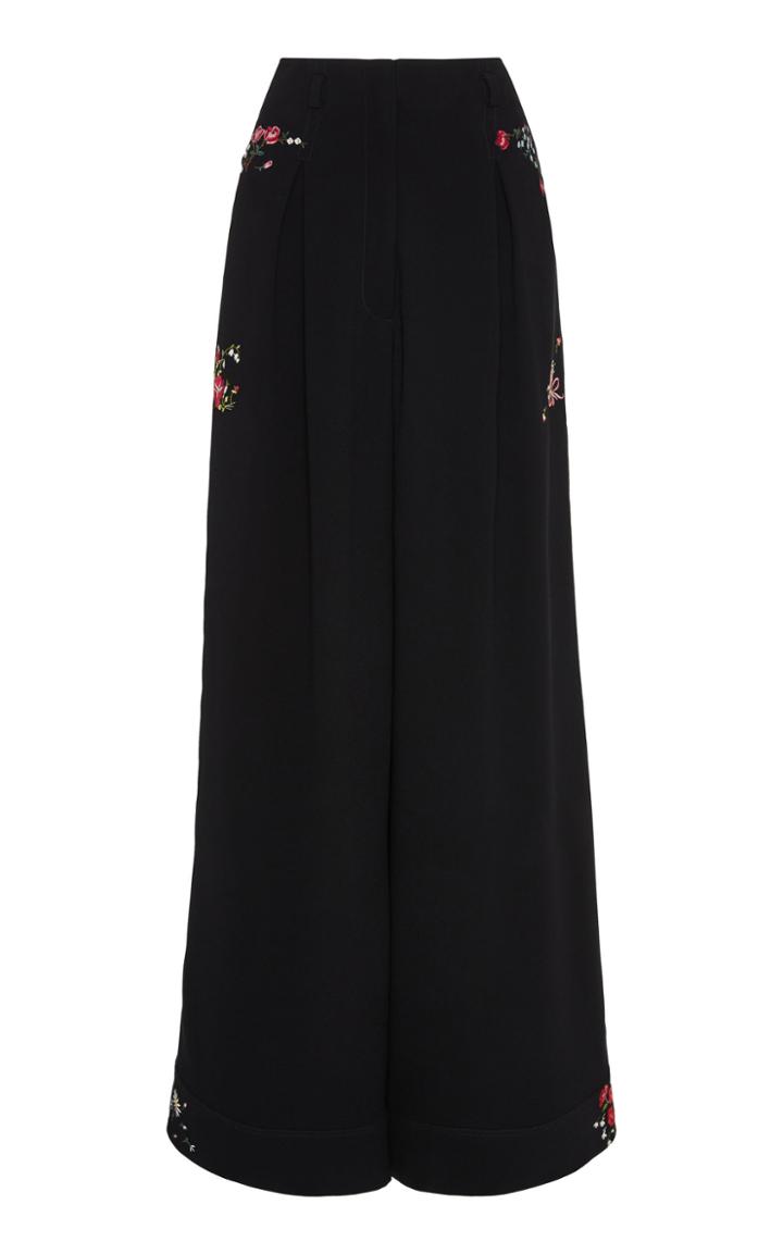 Moda Operandi Tory Burch Embroidered Crepe Wide-leg Pants Size: 00