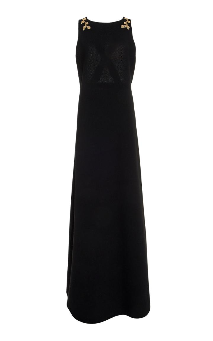 Oscar De La Renta Embroidered Cross Back Gown