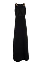 Oscar De La Renta Embroidered Cross Back Gown