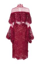 Costarellos Guipure Lace Tiered Ruffle Dress