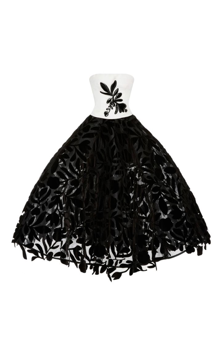 Oscar De La Renta Floral Tea Length Gown