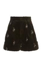 Moda Operandi Alanui Floral-embroidered Cotton Corduroy Pleated Shorts