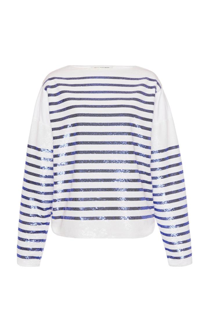 Moda Operandi Philosophy Di Lorenzo Serafini Striped Sequined Cotton Top Size: 36