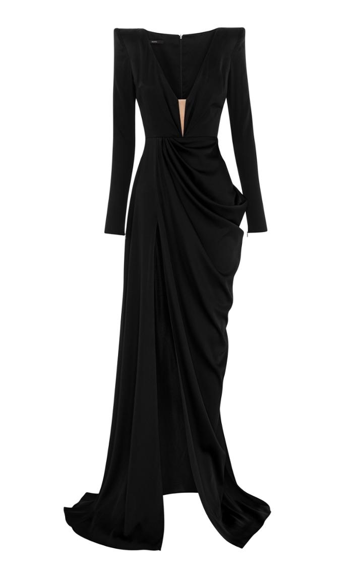 Moda Operandi Alex Perry Bentley Silk Satin V-neck Drape Gown