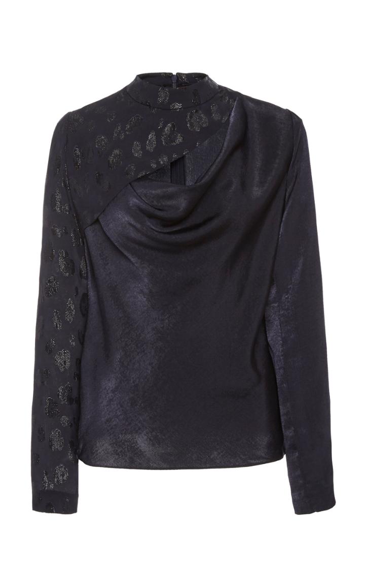 Cushnie Mock Neck Draped Satin Top