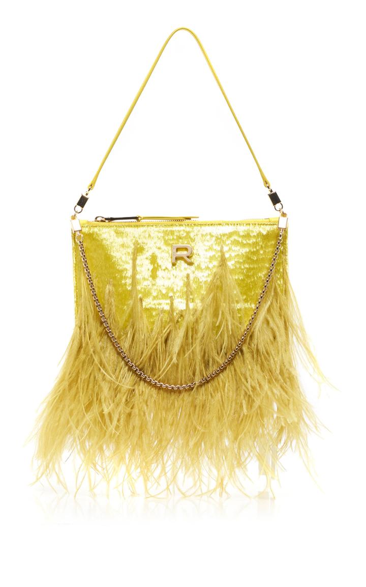 Rochas Feathered-embellished Leather Leti Pouch