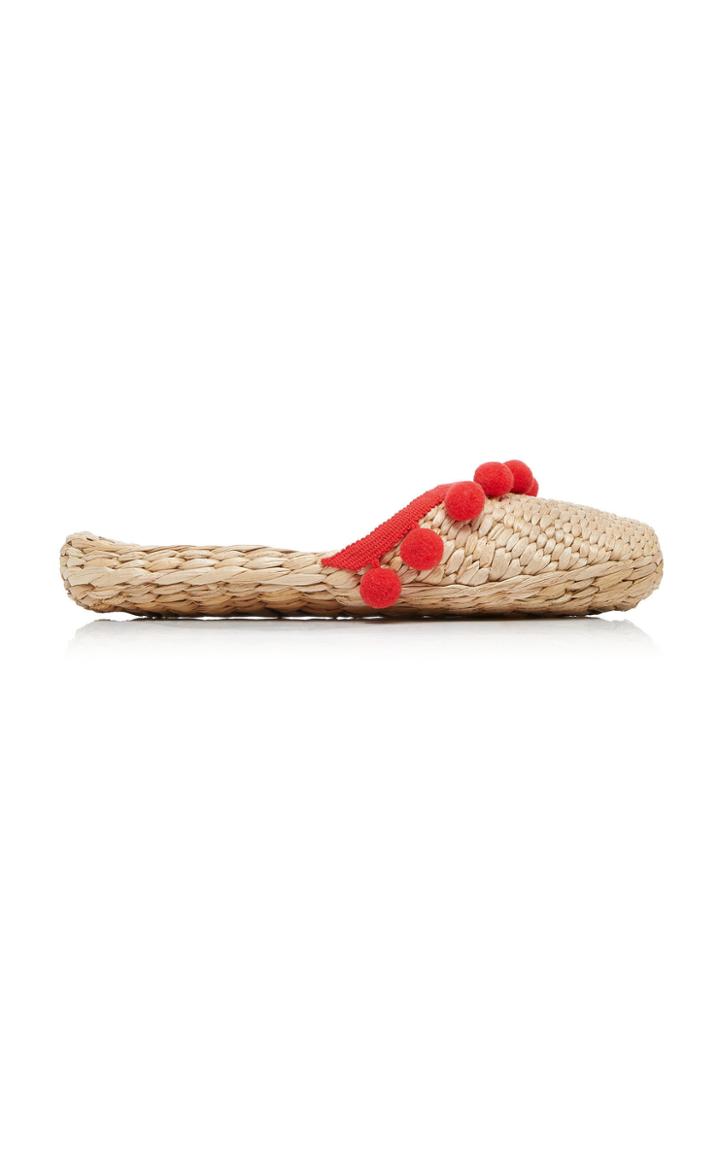 Rae Feather M'o Exclusive: Monogram Pom Pom Straw Slippers