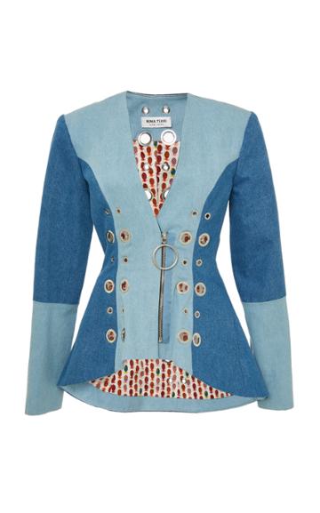 Nina Tiari Patchwork Denim Blazer