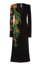 Naeem Khan Embroidered Crepe Midi Dress