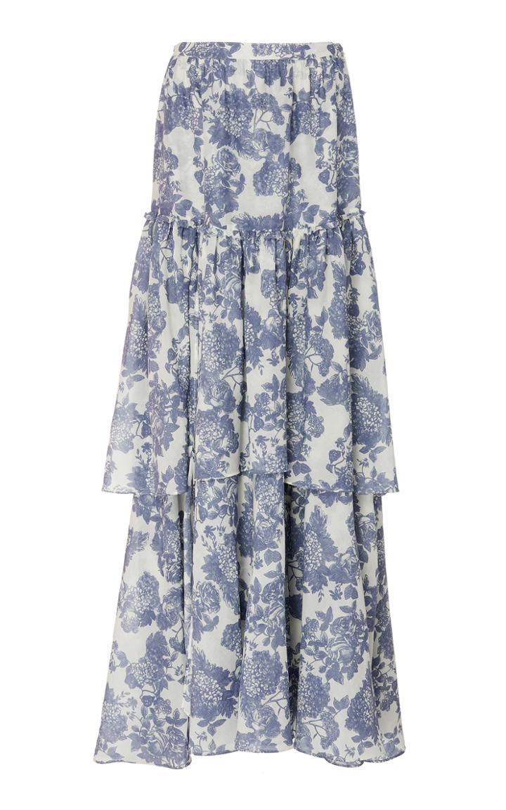 Loveshackfancy Andrea Tiered Floral-print Cotton And Silk Maxi Skirt
