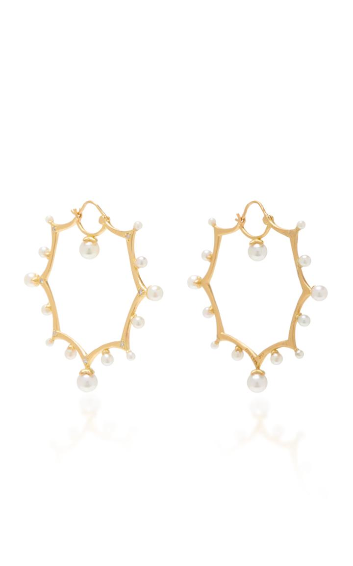 Parulina 18k Gold Pearl And Diamond Earrings