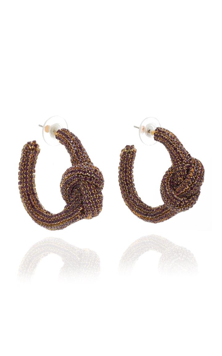 Moda Operandi Oscar De La Renta Embroidered Knot Hoop Rhinestone Earrings