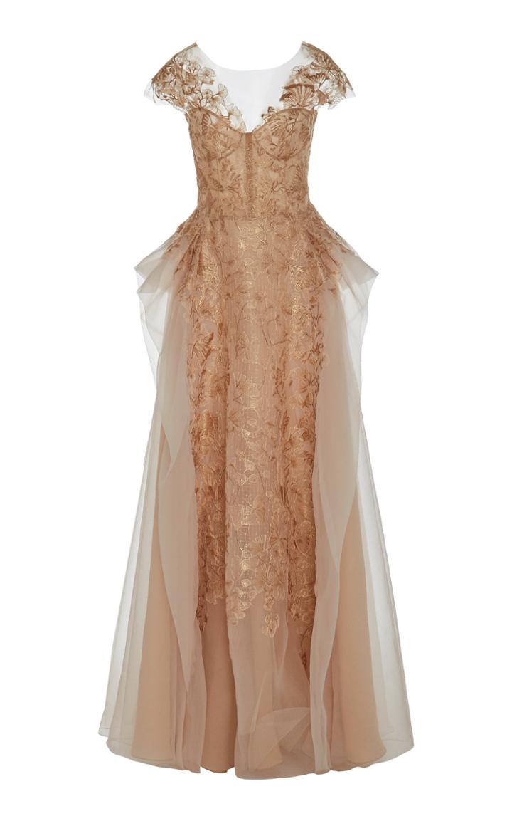 Marchesa Illusion Neckline Lace Organza Gown