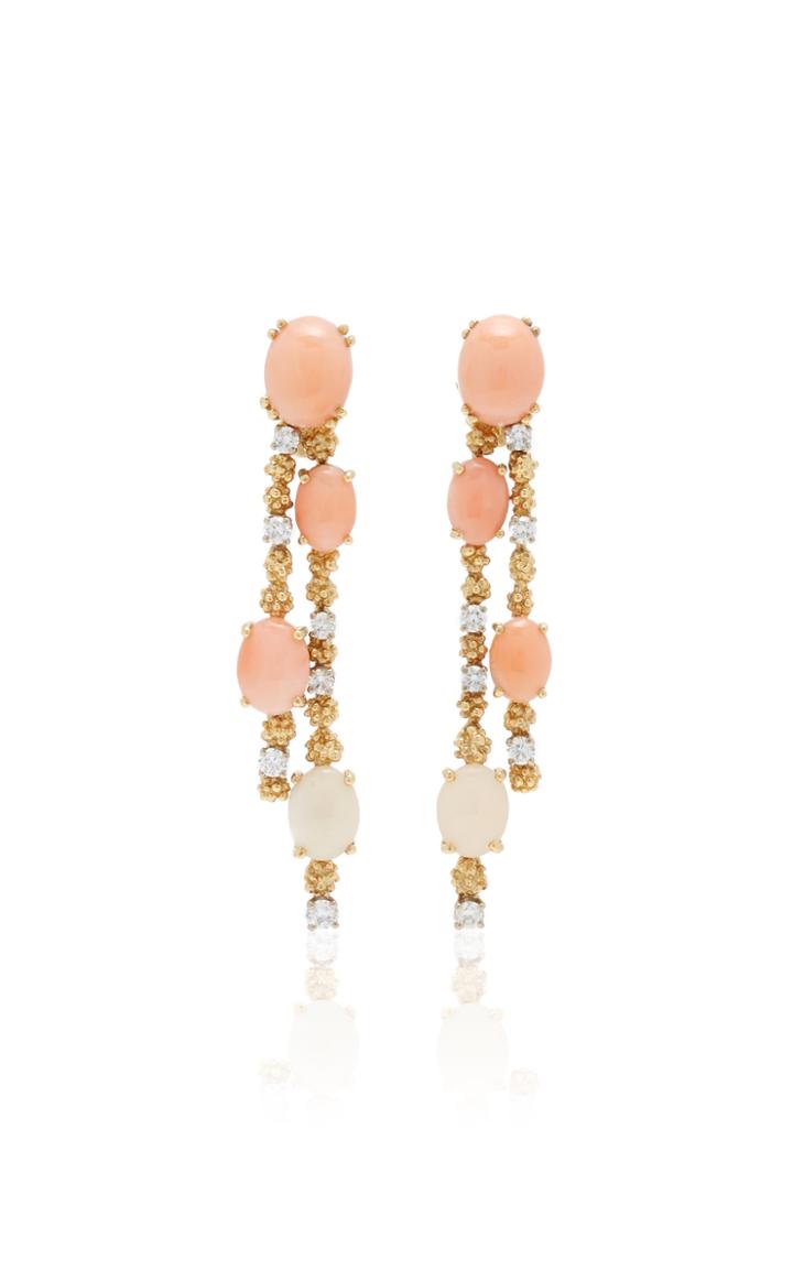 Mahnaz Collection Limited Edition 18k Gold And Diamond Drop Earrings By Gilbert Albert 1960s.