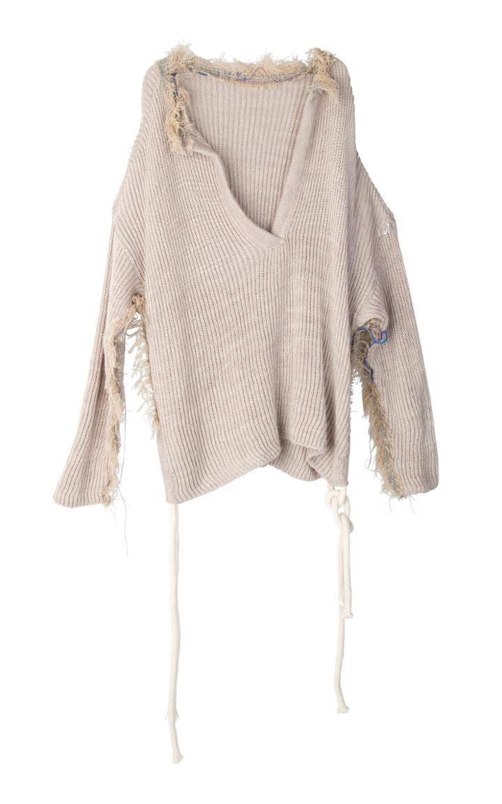 Tuinch Hand Knit Wool Blend V-neck Sweater