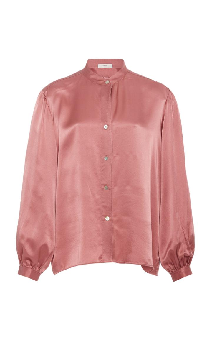 Moda Operandi Vince Shirred Band Collar Silk Satin Blouse Size: Xxs