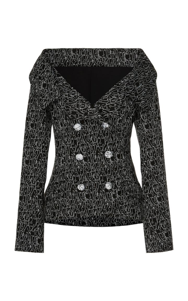Christian Siriano Double-breasted Off-the-shoulder Blazer