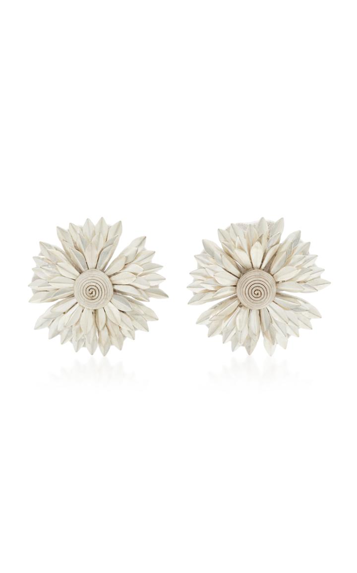 Rebecca De Ravenel Metal Petal Flower Clip Earrings