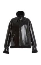 Moda Operandi David Koma Oversize Shearling-trimmed Patent Lether Jacket