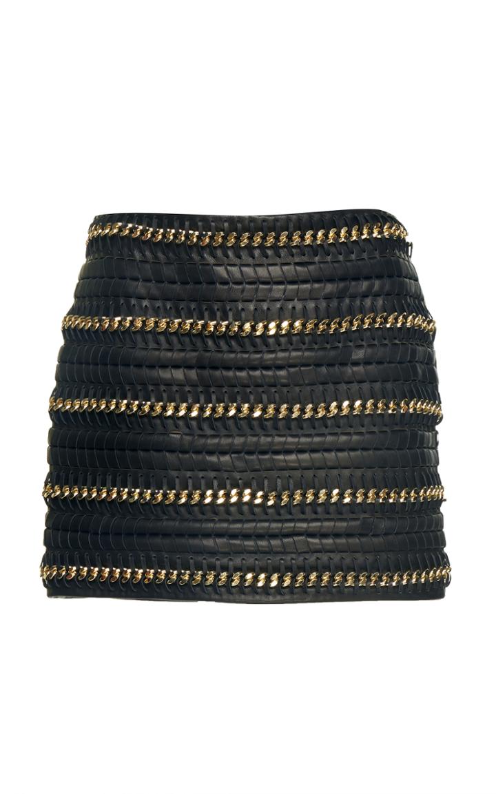 Balmain Braided Short Leather Skirt