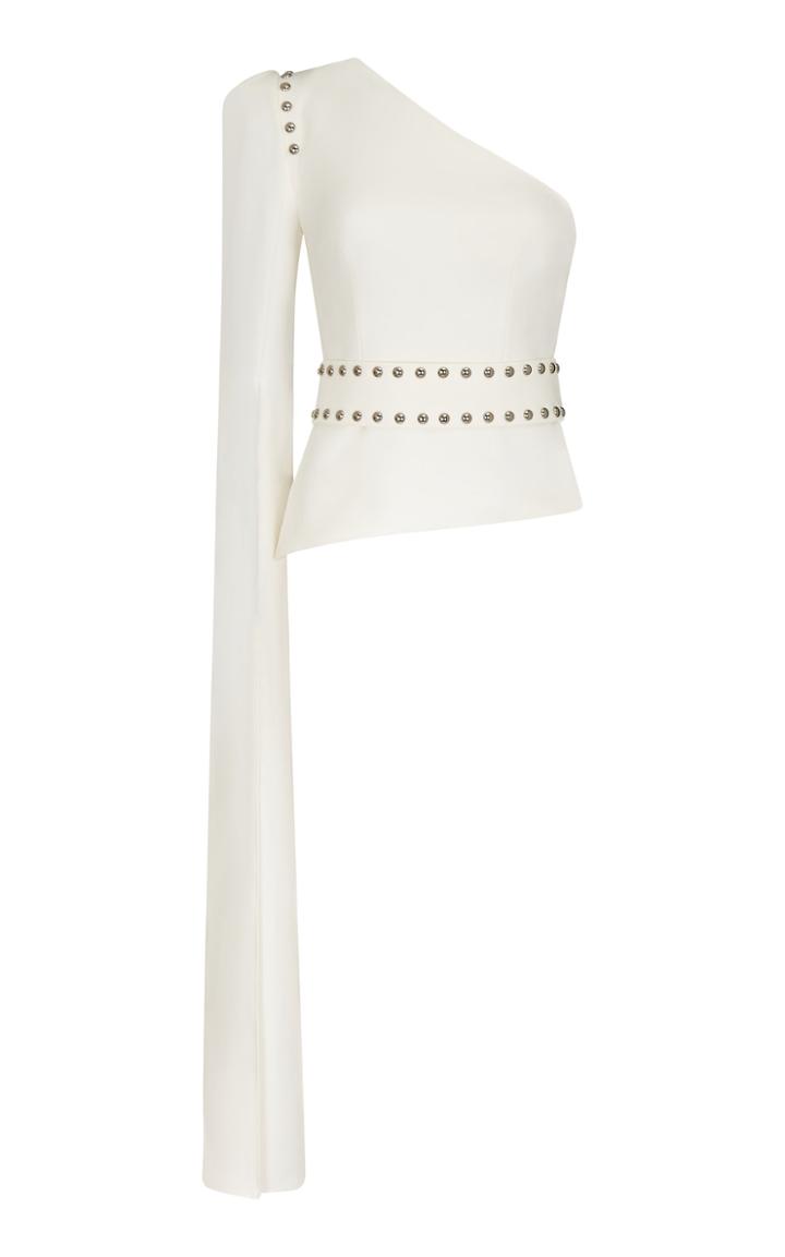 Moda Operandi Safiyaa Cheryl Studded Heavy Crepe One-shoulder Top