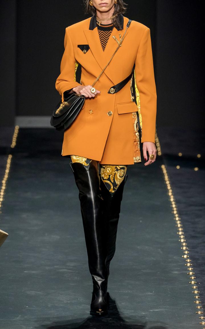 Versace Double Breasted Two-tone Crepe Blazer