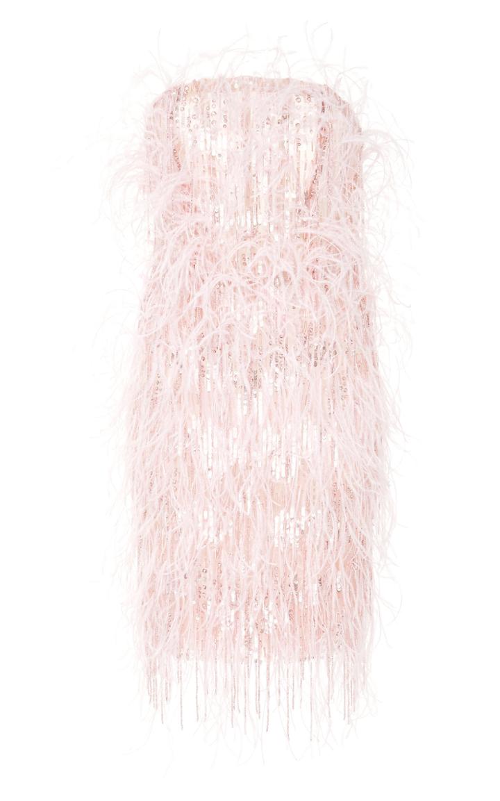 Pamella Roland Feather Fringe Strapless Dress
