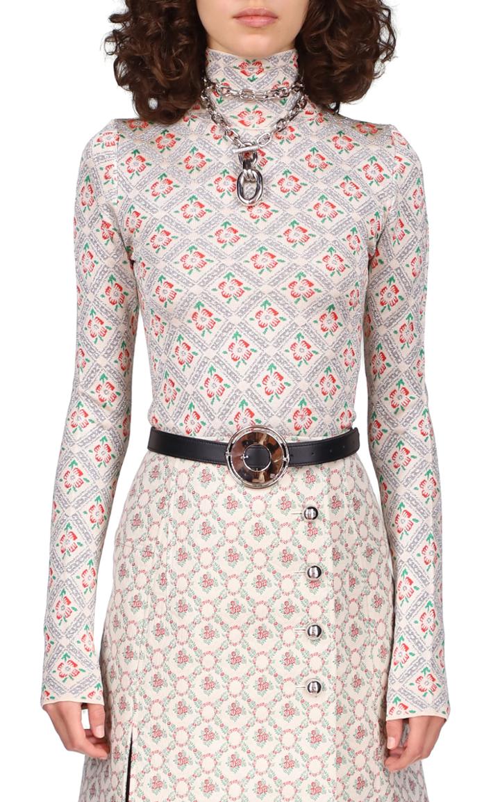 Moda Operandi Paco Rabanne Button-detailed Metallic Floral Jacquard Mock-neck Top