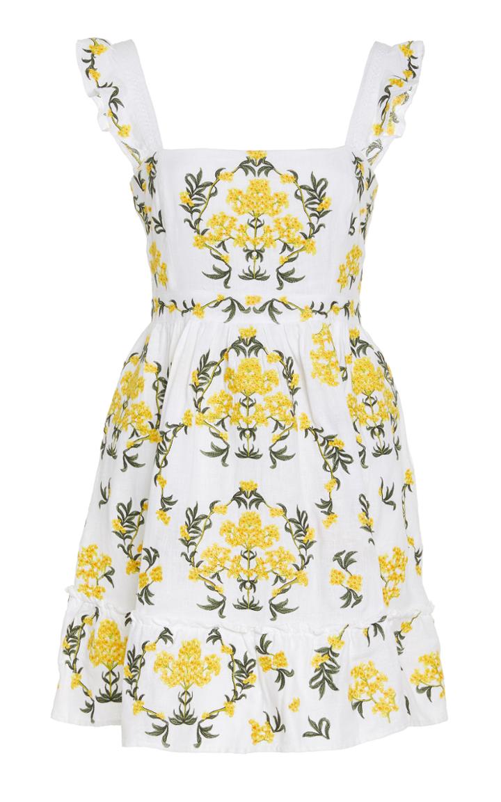 Agua By Agua Bendita Herbarium Embroidered Linen Mini Dress