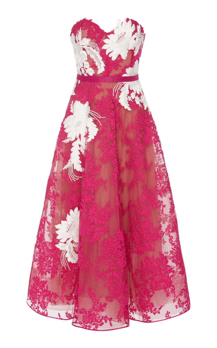 Marchesa Strapless Corded Lace Fit And Flare Cocktail Dress