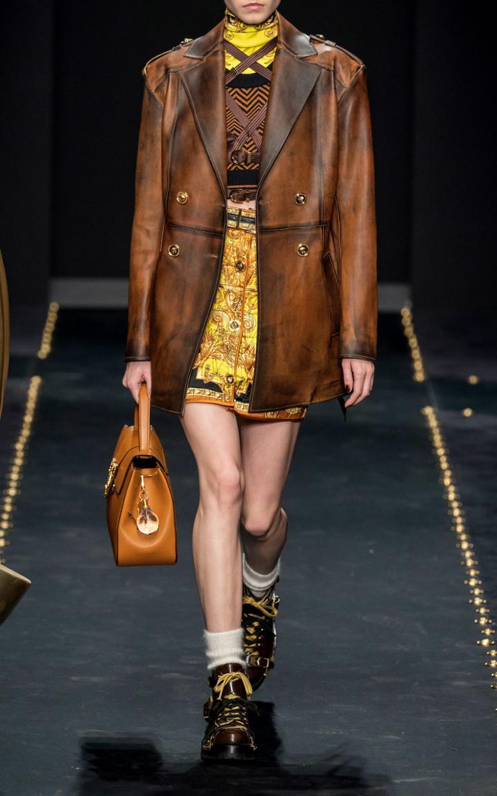 Versace Double Breasted Distressed Leather Jacket