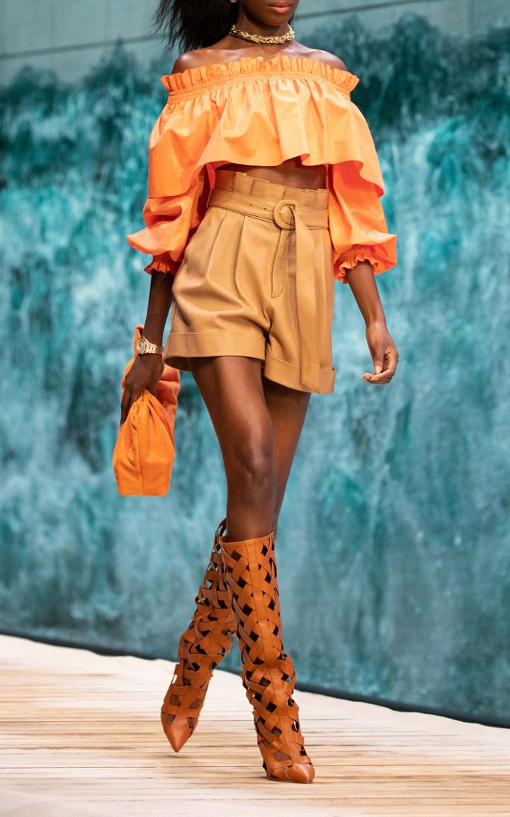 Moda Operandi Ralph & Russo Pleated Leather Shorts