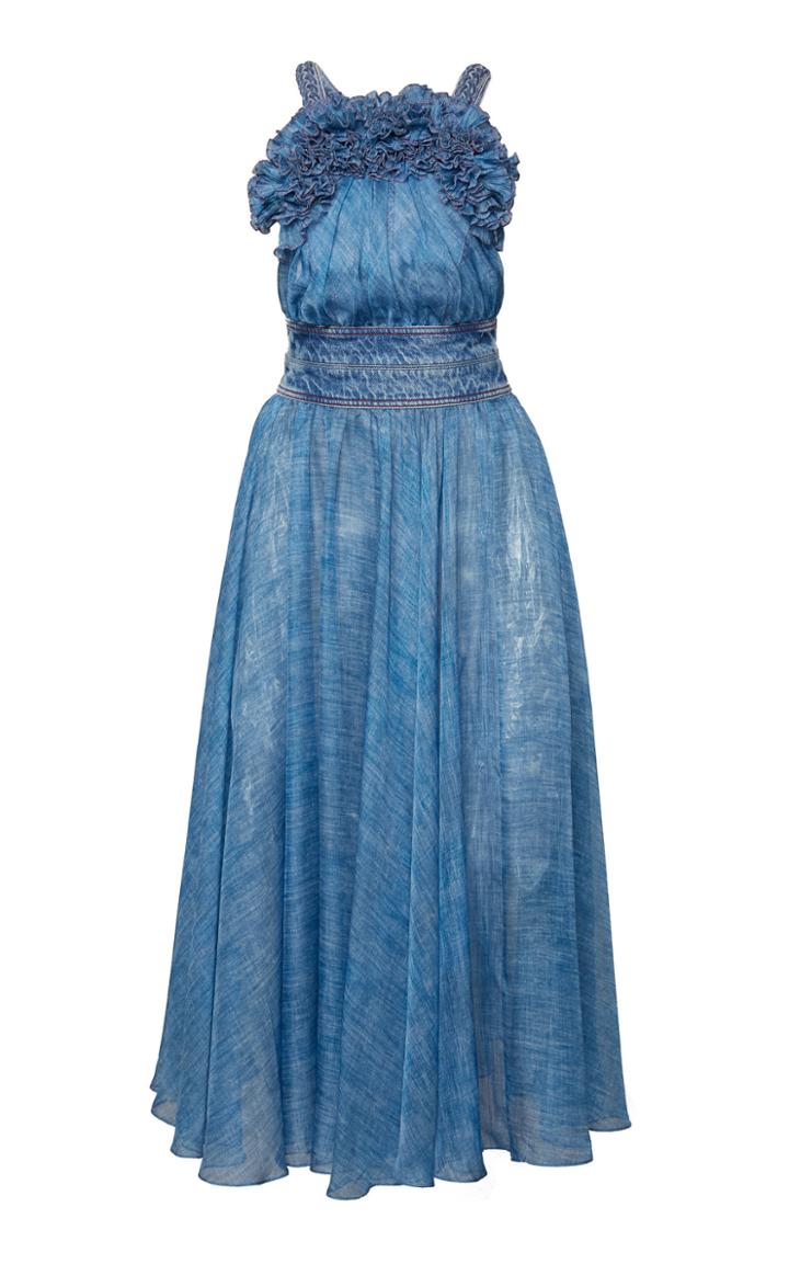 Moda Operandi Philosophy Di Lorenzo Serafini Denim-effect Chiffon Midi Dress Size: 3
